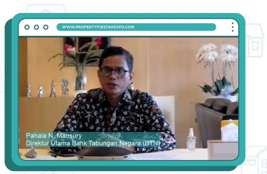 Direktur Utama Bank BTN, Pahala Nugraha Mansury saat pembukaan Property Fiesta Virtual Expo 2020 di Jakarta, Kamis (15/10). Doc/ist