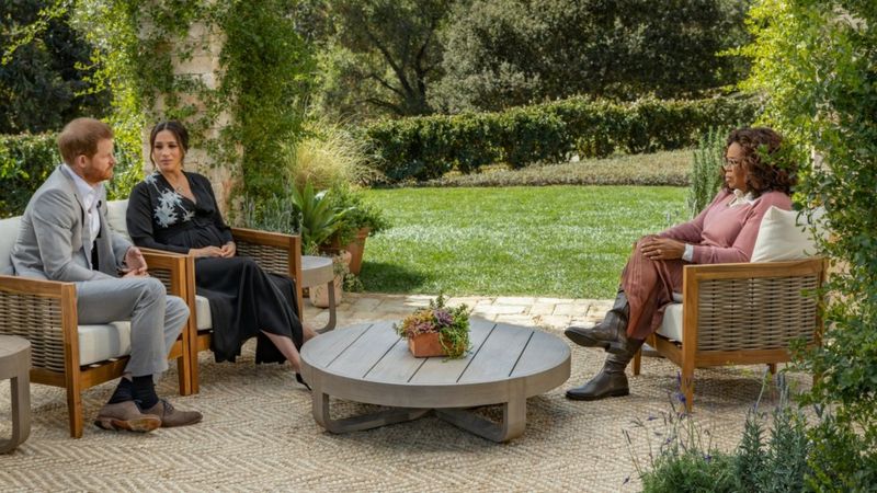 Duke dan Duchess of Sussex dalam wawancara dengan Oprah Winfrey. Harpo Productions/Joe Pugliese