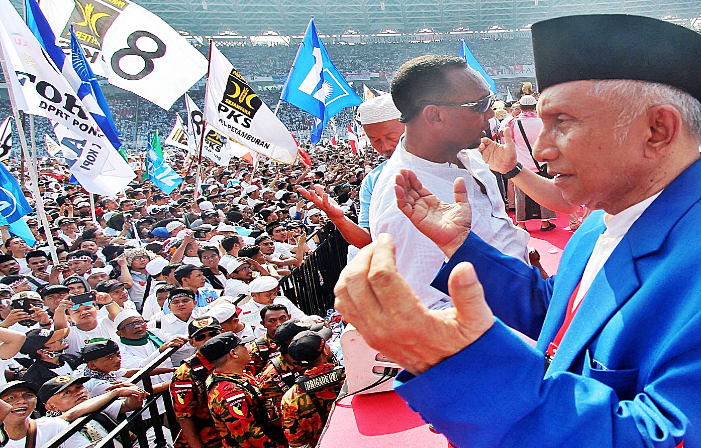 Photo Credit: Tampak Ketua Dewan Kehormatan Partai Amanat Nasional Amien Rais, dalam sebuah kampanye bersama antar PAN dan PKS. FILE/FIN/Iwan Tri wahyudi