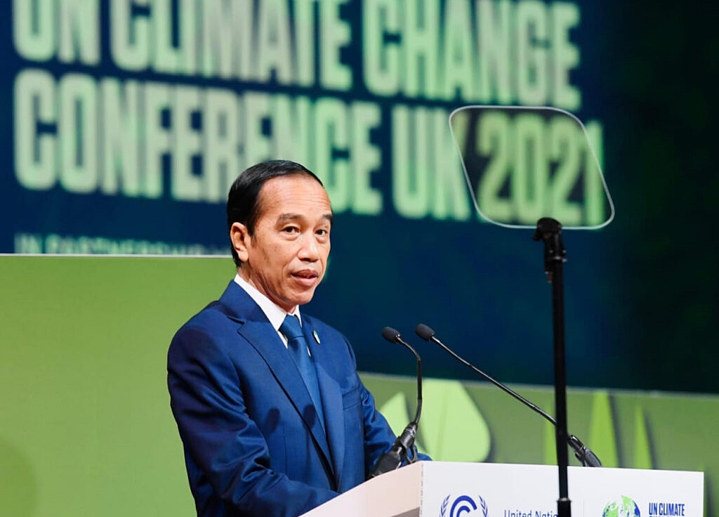Photo Credit: Presiden Jokowi pada saat berbicara di World Leaders Summit on Forest and Land Use yang digelar di Scotish Event Campus, Glasgow, Skotlandia, pada Selasa, 2 November 2021. BPMI/Setpres