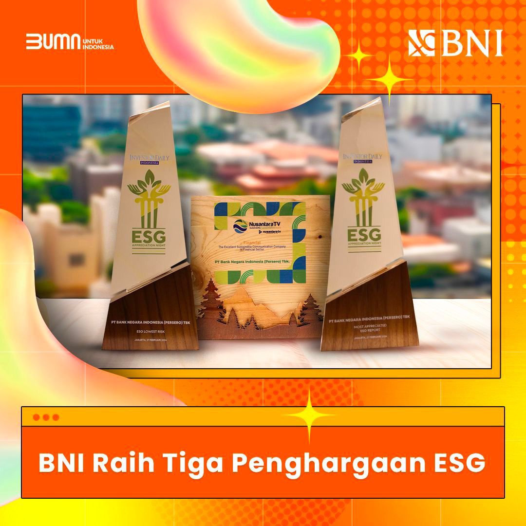 BNI Sabet Tiga Penghargaan ESG